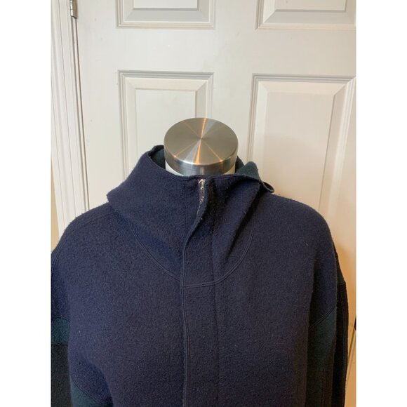 KENZO Paris Navy Blue, Black & Green Colorblock Wool Hooded Zip-Up Coat Size M - Picture 2 of 7